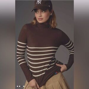 NWT Kule Turtleneck Pullover Sweatshirt L Chocolate Cream Stripes Long Sleeves
